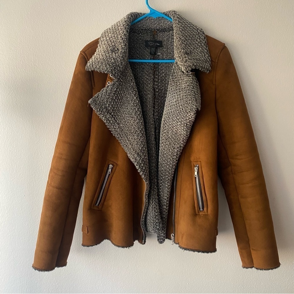 RD style Sherpa lined suede moto jacket medium